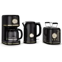 Klarstein Frühstücks-Set Victoria (4-tlg), Toaster 800W Wasserkocher 1,7 L 2200W Kaffeemaschinen 900W Schwarz