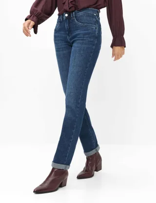 Brax Damen Five-Pocket-Hose Style CAROLA USED REGULAR BLUE, denim blau regular, Gr. 52K