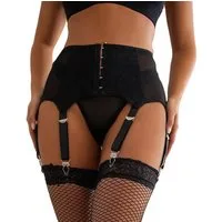 Lau-Fashion Strapsgürtel Strumpf Halter Corsagen Strapse Dessous Schwarz String Gogo S/XL, sexy Dessous