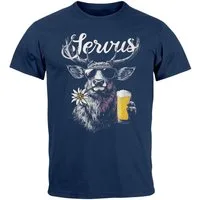 Neverless Print-Shirt Herren T-Shirt Hirsch Tracht Modern Lustig Volksfest Bayern Servus mit Print