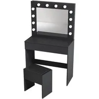 SONNI Schminktisch Schwarz/Weiß, mit LED-Beleuchtung, 80x40x140cm,3 Lichtmodi, mit Spiegel, Hocker, Schublade,Kosmetiktisch,Speicherfunktion