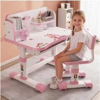 TUWENA Kinderschreibtisch Kinderschreibtisch Stuhl Set, Schreibtisch Höhenverstellbar Schubladen, Ergonomisch Schreibtischstuhl mit Buchständer, Fußpedal Cartoon-Muster