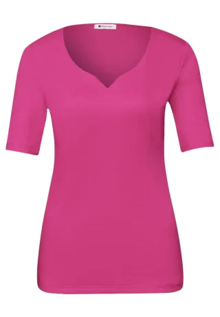 Street One - Kurzarm Shirt mit Herzausschnitt pink - Gr. - 34