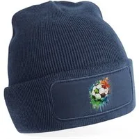 MyDesign24 Strickmütze für kalte Tage - Beanie mit Umschlag und stylischem Fussball Print Fußball Mütze Wintermütze für Männer, Frauen, Jungen und Mädchen i475