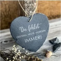 Spruchreif® Dekohänger Großes Schieferherz mit Gravur, Wanddeko