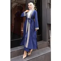 MODAMİHRAM Tunika Indigo Ethno-Print Kimono Set - MSW19251-2