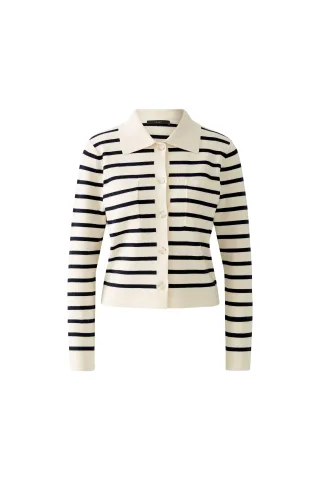Oui - Strickjacke Viskosemischung white blue - Gr. - 42