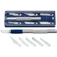 Werner Dorsch Universalmesser Hobbymesser Set mit Soft-Griffzone inklusive 6 Klingen grau/blau 13,8x