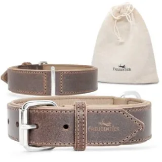 Freudentier gefüttertes Halsband aus Leder dunkelbraun 57 cm, 3,5 cm
