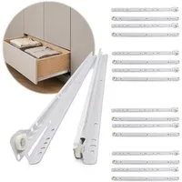 HOOZ Auszug Schubladenschienen 300mm 1 Paar Rollschubführung Teilauszug Weiß (5-teiliges Set, 5 St., 5 Paar (20 Schienen) für 5 Schublade), Teilauszug mit Rollführung, Ausrollsicherung und Herausfallsicherung
