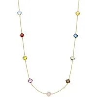 Schmuck Krone Goldkette Collier 585 Gelbgold Kleeblatt Blumen Edelsteine 45cm, Gold 585