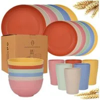 BlingBin Geschirr-Set 24/52 Teiliges Unzerbrechliches Camping Geschirr Set für 5-6 Personen (24-tlg), 6 Personen, Kunststoff, Kunststoff Servierteller Schüsseln Besteck für Party,Zuhause,Picknick