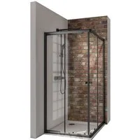 Schulte Eckdusche Sunny verstellbar 75-90 cm 180 cm Höhe, BxT: 90x90 cm, Sicherheitsglas, Eckeinstieg Schiebetüren Schwarz