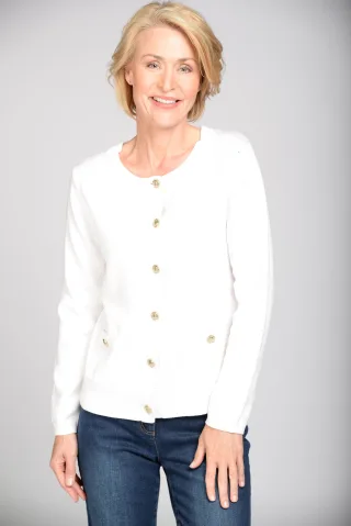 CLARINA - Rdh-Cardigan, 1/1 Arm, uni 102 offwhite - Gr. - 42