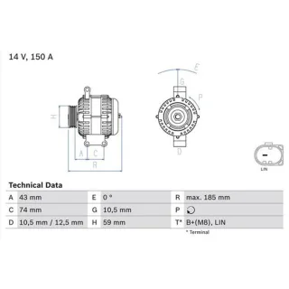 Bosch Lichtmaschine 150A Citroen Jumper Ford Tourneo Transit Peugeot Boxer