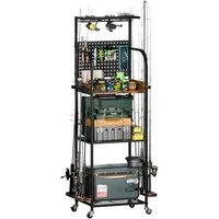 Yorbay Rutenhalter Angelrutenständer mit Rollenhalter Haken Ablagen Metall Mobil, (Platz für bis zu 12 Angelruten, 3 drehbare Rollenhalter, Leicht beweglich, Platzsparendes Design)