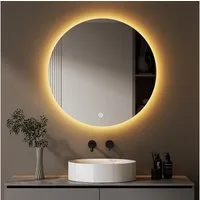WDWRITTI Badspiegel Rundspiegel Led Speicherfunktion 3 Lichtfarben Helligkeit einstellbar (Wandspiegel,Badezimmerspiegel,Spiegel Rund,Lichtspiegel, 60x60cm), Kaltweiß,Neutral,Warmweiß,energiesparender