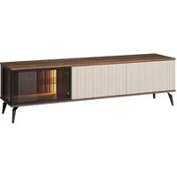 Lomadox Lowboard VIC-160, Eiche Kaschmir Beige Rillen 180 cm Metallfüße Push-to-open grifflos