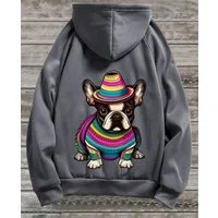RMK Hoodie Damen Pullover Basic Pulli Kapuzenpullover Seitentaschen Hund Mexico Französische Bulldogge Print