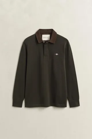 GANT - Rugger mit Cordkragen dark moss green - Gr. - L