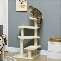 PawHut Kratzbaum mit Sisalsäulen, Katzenkratzbaum, Katzen Kletterbaum, Katzenbaum, Beige, 50 x 50 x 100 cm