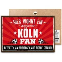 ARTFAVES Holzbild Schild mit Spruch - Hier wohnt ein verrückter KÖLN Fan - Fussball
