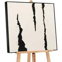 YS-Art Gemälde Erfahrung, Leinwand Bild Handgemalt Abstrakt Schwarz Beige mit Rahmen