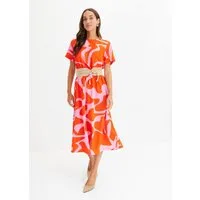 bonprix Midikleid mit modischem graphischem Print, ausgestellter Rock, Halbarm-Design