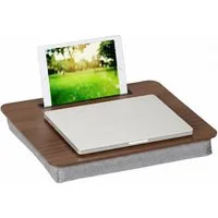 relaxdays Laptop Tablett Laptopkissen mit Handyhalter, Faserplatte, dunkelbraun