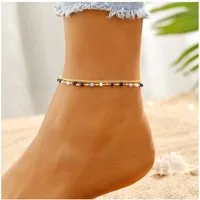 KARMA Fußkette Fußkettchen Damen vergoldet bunt Sommerschmuck (Abendmode Accessoires Perlenfußkette, 1-tlg., Fußschmuck Urlaub Strand), modern filigrane Fusskette vergoldet