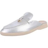 Ital-Design Damen Mules Freizeit Pantolette (86192498) Blockabsatz Pantoletten in Silber
