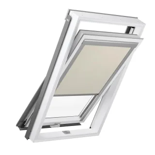 Dachfenster mit verdunkelndem Innenrollo in Beige, PVC, Schwingflügel, RoofLite+ made by Velux Group, Solid PVC, Innen Weiß, außen Anthrazit