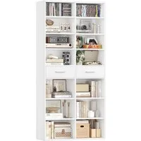 HOMECHO Bücherregal, 185,5 cm hoch Standregal mit 8 Ebenen und 2 Schubladen