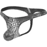 Lau-Fashion Stringtanga Herren String mit Schlangenmuster in Lack Leder Wetlook-Optik