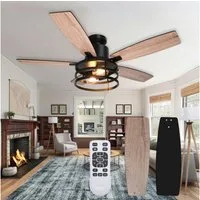 LMaxhome Deckenleuchte mit Ventilator Ø112cm Deckenventilator mit Beleuchtung Leise LED, 6-stufiger, LED wechselbar, Warmweiß, 36W mit Fernbedienung, Umkehrbar, 2x E27-Glühbirnen, Timer-Funktion