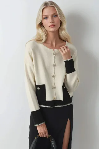 Pocket Detaillierter Strickcardigan mit Knopfverschluss