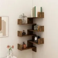 furnicato Wandregal Wand-Eckregal aus Massivholz 40x40x50 cm in Räuchereiche, 2-tlg., Feuchtigkeitsresistente Eckeinlage mit Stauraum für das Wohnzimmer