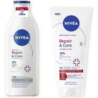 Nivea Feuchtigkeitspflege-Set Repair & Care Urea Body Lotion 400ml + Serum-Lotion 200ml, 2-tlg.