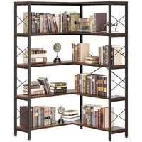 Wildhome Bücherregal 5-Regal Etagere mit Metallrahmen, Offene Lagerung, 1-tlg., Ecke-Schrank für Wohnzimmer & Home Office