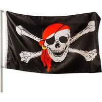 PHENO FLAGS Flagge Premium Piraten Flagge 90 x 150 cm Piratenflagge Pirat Fahne (Hissflagge für Fahnenmast), Inkl. 2 Messing Ösen