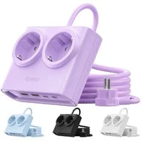 ORICO Steckdose 25W GaN Mehrfachsteckdose 6-in-1 Steckdosenleiste,2AC+4USB (2USB-CPD), flacher 1,3 cm Stecke, 1-St., 1,6 m Kabel, 2500 W., für Haushalt & Büro