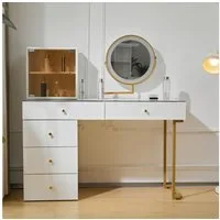 Flieks Schminktisch, Kosmetiktisch mit LED Spiegel + transparenter Tischplatte 120x45x115cm