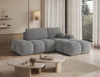 Ecksofa mit Schlaffunktion Sofa PLAY Stoff Coral Grau Ottomane Rechts
