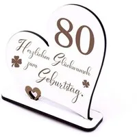 Dekolando Deko-Schriftzug 80 Jahre Deko Herz Aufsteller 15cm x 15cm - Geburtstag 80. Tischdeko (weiß, 2tlg)