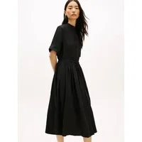 Tommy Hilfiger Sommerkleid ESS LINEN SHORT SLEEVE SHIRT DRESS in Midi-Länge, mit Taillen-Band zum Binden