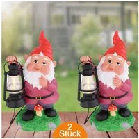 bmf-versand LED Solarleuchte Solarleuchten Garten Deko Gartenzwerg Lustig 2er Set Solarlampe Außen, Solar, LED fest integriert, warmweiß, Dekoleuchte Gartenfigur