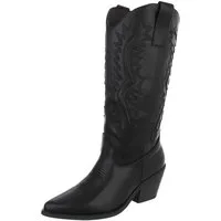 Ital-Design Damen Westernstiefel mit Blockabsatz und Ziernähten Westernstiefel (92002533) Blockabsatz Stiefel in Schwarz