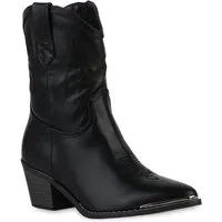 VAN HILL 839934 Cowboy Boots Damen Cowboy Boots Stiefeletten Stickereien Holzoptikabsatz