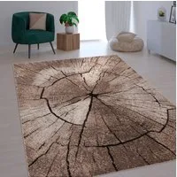Paco Home Teppich Rodos 605, rechteckig, Höhe: 18 mm, Kurzflor, Motiv Baumstumpf, Holz, ideal im Wohnzimmer & Schlafzimmer
