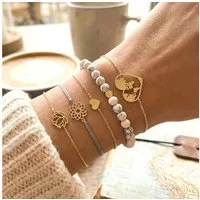 The Beauty House Armband Boho Vintage Armband Set mit Edelsteinen (mit Perlen Boho-Style), – Elegantes Layering Schmuck-Set in Goldoptik